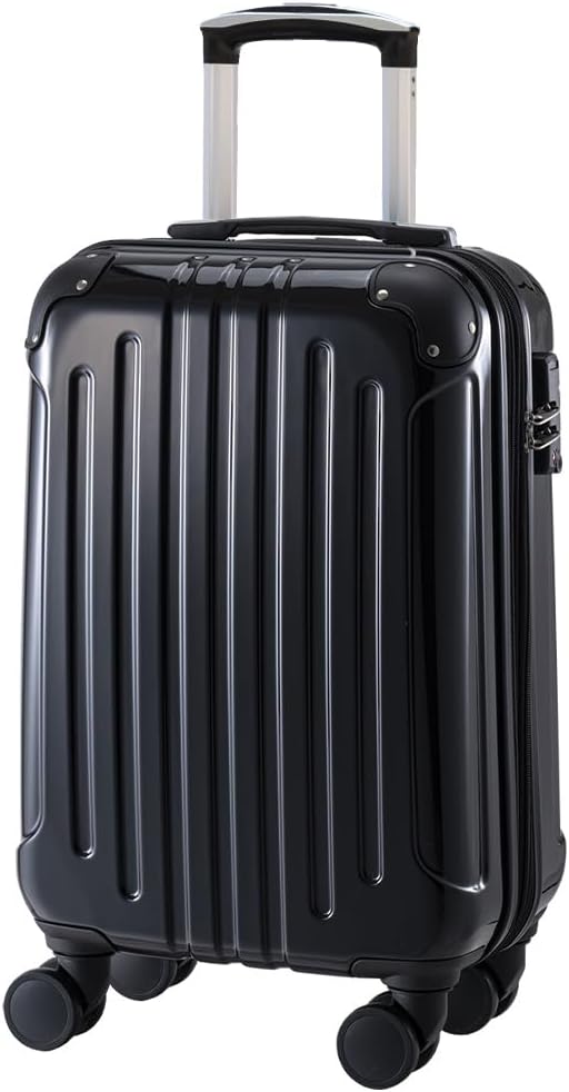 [アイリスプラザ] スーツケース 機内持ち込み Sサイズ +2.5cm拡張機能付き ダブルキャスター TSAロック 40～49L 1～3泊 超軽量 大容量 ファスナー式 旅行 ビジネス 出張 国内旅行 海外旅行 キャリーケース ブラック [並行輸入品]