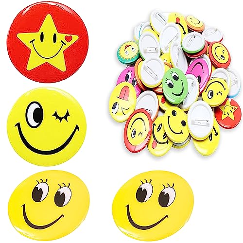 Smiley Badges, 45 Pcs Broches En Métal Smiley Face Button, Badge Rond,Badge Enfant Badges Ronds En...