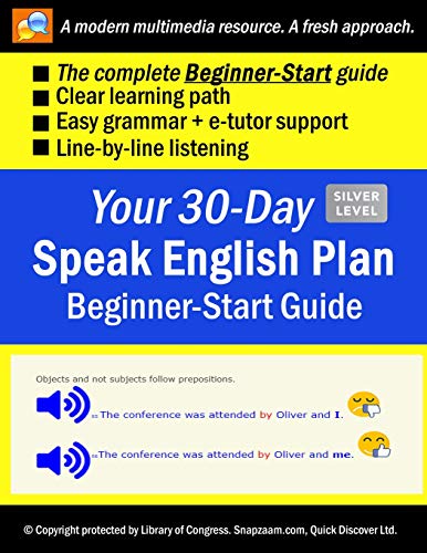 Your 30-Day Speak English Plan (BEGINNER-START Guide), Silver: Audios, MP3 + e-tutor by Snapzaam (12 booklet series)