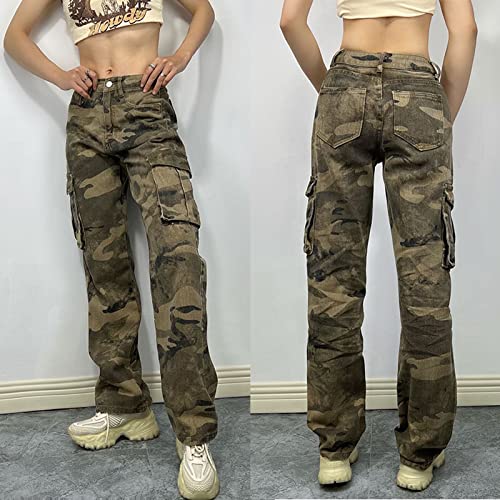 Women's Straight Wide Leg Cargo Jeans High Waisted Flap Pocket Relaxed Fit Baggy Jeans for Women Teen Girls2