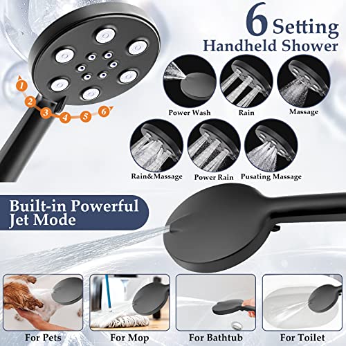 Shower Head With Handheld, 10" High Pressure Rain Shower Head With 11" Extension Arm, Anti-Leak Handheld Shower Heads With 60" Hose, 6 Spray Settings Built-In Power Wash, Height/Angle Adjustable #TOP4