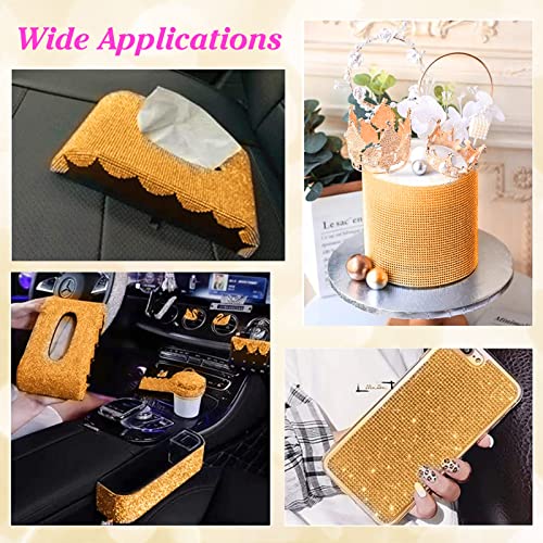 6 Rolls Self-Adhesive Rhinestone Ribbon Crystal Diamond Bling Ribbon Diy Decoration Sticker With 2 Mm Rhinestones For Diy Arts Crafts,Wedding Party Decor,Car Phone Decoration. (Gold) #TOP4