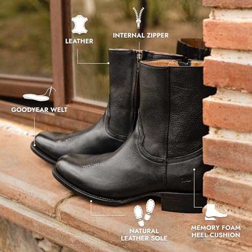 Image of 7L SIETE LEGUAS - Men's Leather Cowboy Zip Boot with Leather Sole style 11200