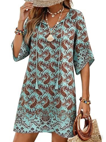 Image of Zeagoo Womens Summer Dress Casual Ruffle Tiered Floral Square Neck Sundresses Beach Boho Mini A-line Dress 2026 with Pockets