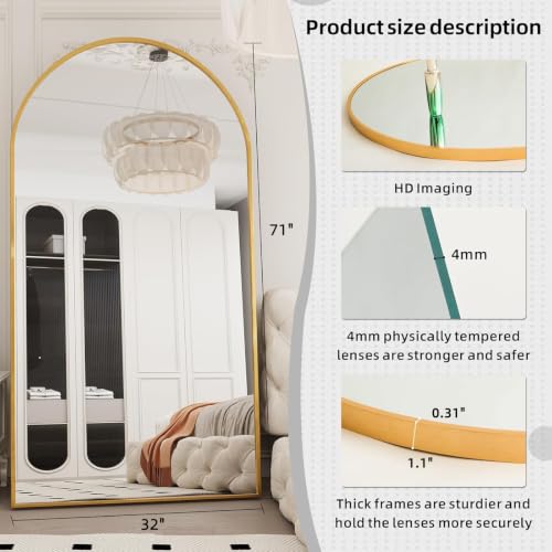 Image of LFT HUIMEI2Y 71 inchx32 inch Arch Full Length Mirror, Gold Floor Mirror