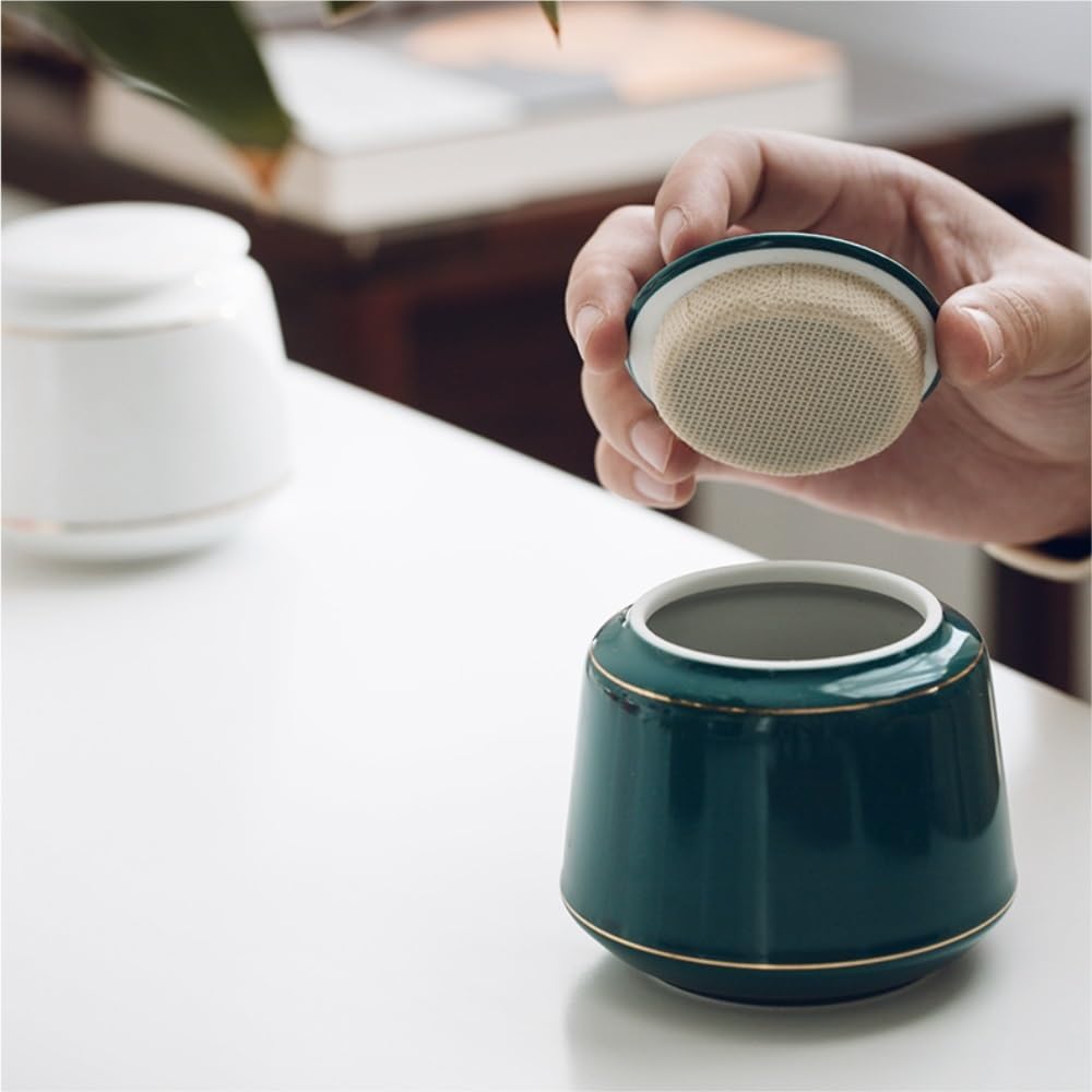 SONGCHAO Sugar Jar Ceramic Loose Tea Storage Container Jar Household Portable Small Sealed Set Single Tea Canister(B)