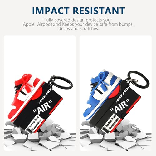 Image of [2Pack]Compatible Airpods Pro 3 Case (2025),Cute Cartoon Shoe Box Soft Silicone Protective Cases for Apple AirPods Pro 3rd Generation Case,Airpod Pro 3 Cover with Keychain for Women Men,Red+Deep blue