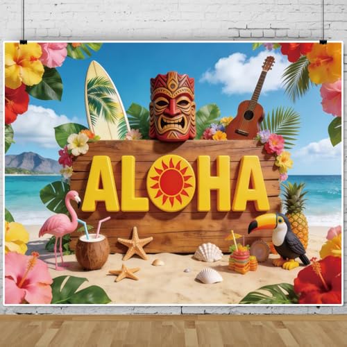 12x10ft Hawaiian Aloha Backdrop Tropical Beach Photo Backdrop Tiki Mask