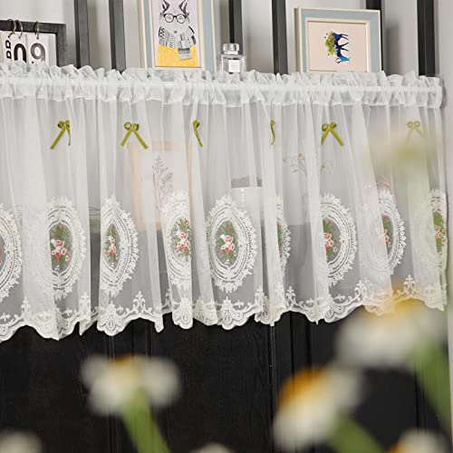 Rideau Brise-bise Transparent Yaland Avec Motif Élégant - Style Campagne - 140 X 60 Cm Gris