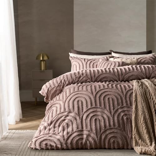 OHS King Size Bedding Tufted Arches, Super Soft Cosy Warm Decorative King Size Duvet Cover Sets Stylish Comfy Easy Care Duvet Cover Sets with Matching Pillowcases, Natural