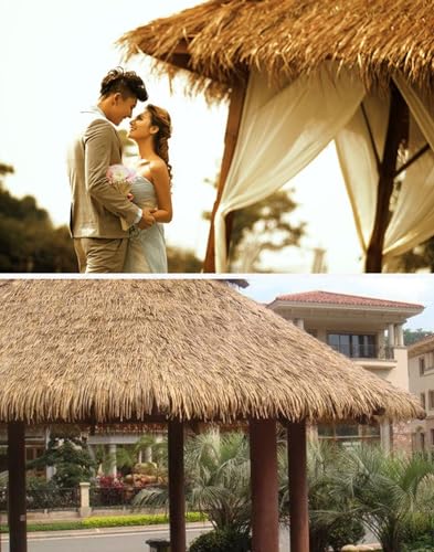 NIANTONG Strohdach Stroh Künstliches Strohdach PE Materialr Grasdach Strohfliesen Lebensdauer Bis zu 15 Jahre für Garten Patio Dekoration Im Freie (0.5x10m)