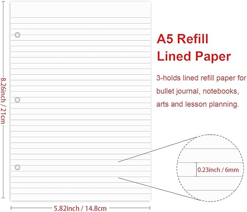 Miniatura 2 de Paquete de 3 hojas de repuesto A5, papel de relleno de 3 agujeros perforados para oficina universitaria, 300 hojas600 páginas, papel de carpeta de