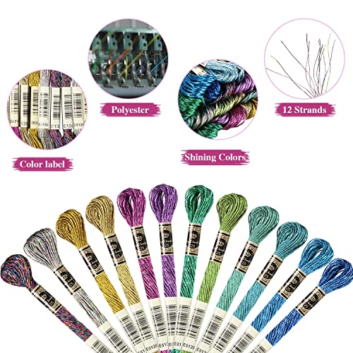 Willbond 24 Pieces Metallic Embroidery Skein Threads Multi-Color Embroidery Floss Glitter Embroidery Thread Cross-Stitch Polyester Thread For Friendship Bracelets Diy Embroidery Thread Crafts #TOP4