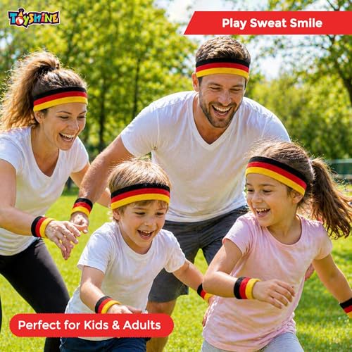 Image of Toyshine 3 Pieces Sweatbands Set, Includes Sports Headband and Wrist Sweatbands Striped Sweat Band for Athletic Men and Women - RED Black