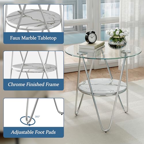 ASYA-Glass-End-Table-with-Storage-2-Tier-Round-Side-Table-with-Tempered-Glass-Metal-Frame-Living-Room-End-Table-for-Small-Space-Faux-Marble