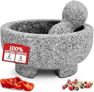 PriorityChef Granite Mortar and Pestle Set - 6.1 Inch Natural Stone Molcajete Mexicano for Spices, Seasonings, Pastes - Pestle and Mortar Bowl for Fresh Guacamole, Salsa, Pesto, Small, Grey