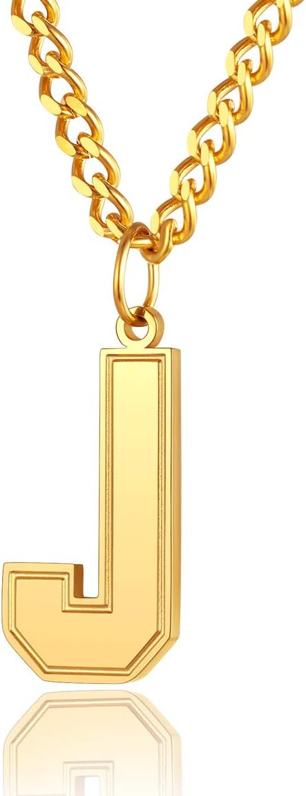 ChainsPro Initial A-Z Necklace for Boys - Stainless Steel Letter Charm Pendant with Chain-22+2", Silver/Gold Plated/Black Sports Stuffers Christmas Personalized Gifts for Men
