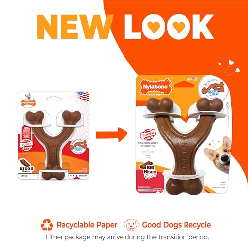 Image of Nylabone Power Chew Easy-Hold Wishbone Dog Chew Toy, Small | Bison flavor, durable dog toys for aggressive chewers, discourages destructive chewing, for small breeds up to 25 lbs