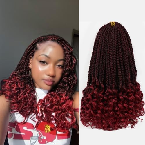 Goddess Box Braids Crochet Hair 12 Inch Crochet Hair Braids 8 Packs Crochet Braids for Black Women Crochet Braids with Curly Ends Bohemian Box Braid Crochet Hair Extensions(TBUG)