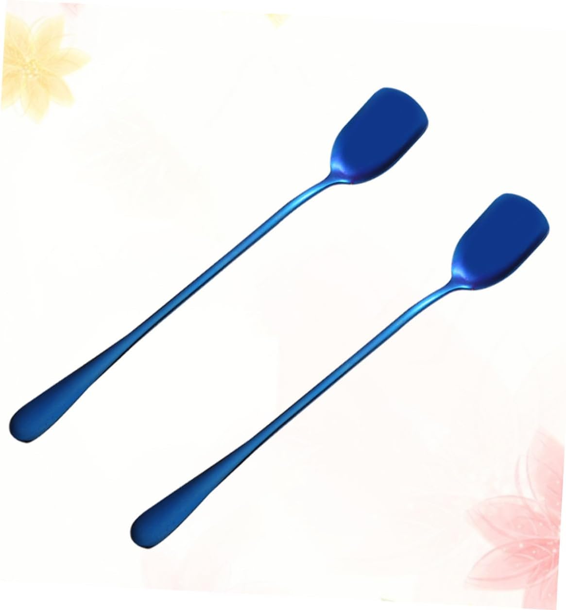 6pcs Stainless Steel Ice Cream Spoons with Long Handles, Blue Ice Stirring Spoons for Cocktail Mixing and Dessert Serving