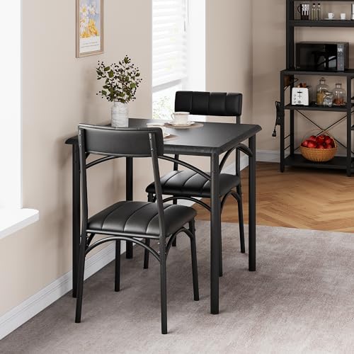 JoanKaren 2-Person Dining Table Set (3-Piece),Square Kitchen Table with 2 Upholstered Chairs, Compact Space-Saving Furniture for Apartments and Small Kitchens, Modern 2-Seater Dining Set in Black by JoanKaren - Image 2
