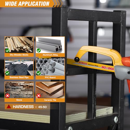 KATA Mini Hacksaw for Metal Cutting, Compact Hand Hack Saw Tool with 10 Inch Aluminum Frame and 2 Piece Extra Flexible Bi-Metal HSS Saw Blades, Small Handsaw Cutter for Wood, PVC, Iron, Copper