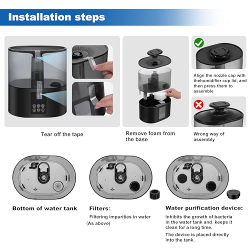3.2L Humidifiers for Bedroom And Plants, Ultrasonic Cool Mist Humidifiers for Baby home Mist Top Fill Desk Humidifiers Essential Oil Diffuser, Quiet Humidifiers with Adjustable Mist,360°Nozzle-Black