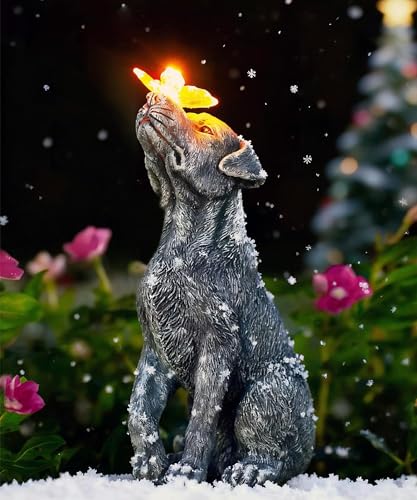 Yeomoo Hund Figuren mit Schmetterling Solar Deko für Außen: Lustige Hunde Gartendeko Hundebesitzer Geschenk für Frauen Männer Mama Geburtstagsgeschenk Wasserdicht Deko für Garten Balkon Zimmer