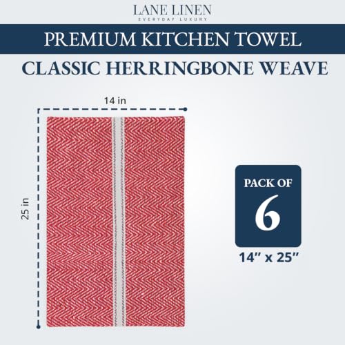 Image of LANE LINEN 100% Cotton Kitchen Towels for Cleaning 6PC - Red Chambrey