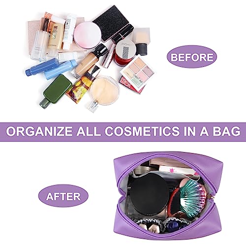 Small Makeup Bag MAANGE Travel Cosmetic Bag Makeup Pouch PU Leather Portable Make up Bag Versatile Zipper Makeup Bag for Women (Purple) - Image 4