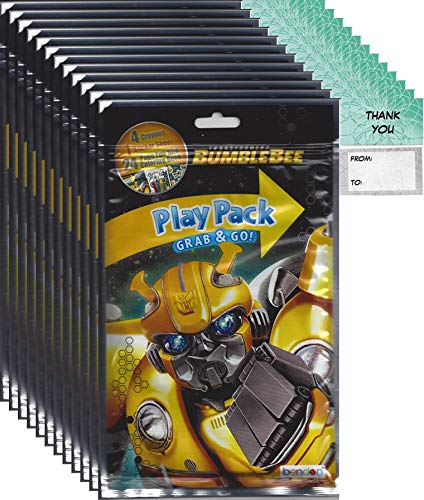 Transformers Bumble Bee Grab n Go Play Packs (12 Packs) Party Favors and 12 Thank You Cards