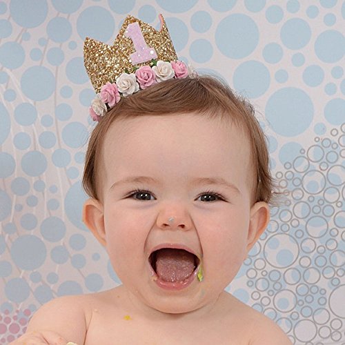 Golden Swallow First Birthday Crown Baby Girl Flower Tiara Headband Party Hat Hairband #TOP1