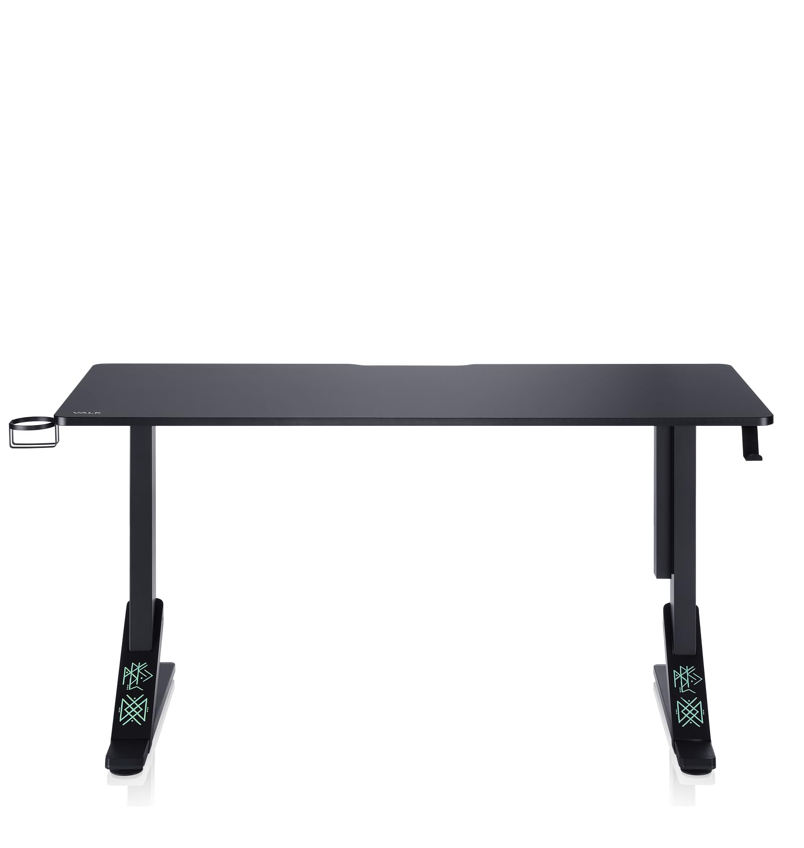VALK Skuld - Bureau Gaming 136x60 cm, Hauteur Réglable 71-81cm, Supporte jusqu'à 100 Kg, Porte Gobelet, Repose Casque, Garantie 3 Ans, Table Gamer pour Ordinateur PC, Bureau Informatique (Noir)