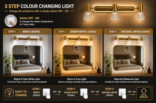 Image of FILLISKA 3 in 1 Double Wall spot /Picture /Display /Mirror Light with Adjustable Head and Colour Changing Function (18 Watt Luxurious Gold-047B)