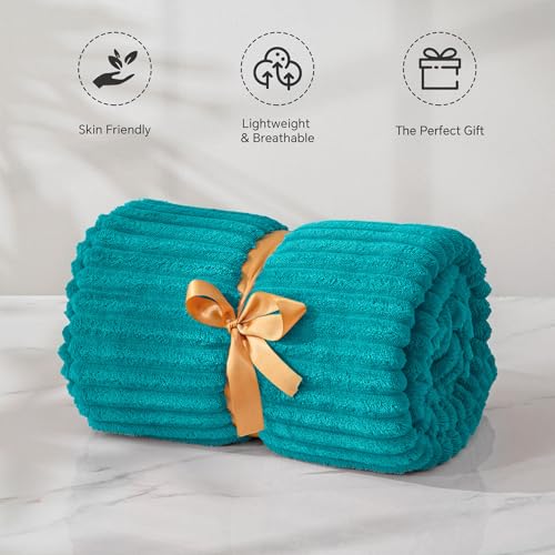 Image of BEDELITE Fleece Throw Blanket for Couch - 3D Ribbed Jacquard Soft and Warm Decorative Fuzzy Blanket - Cozy, Fluffy, Plush Lightweight Blue Throw Blankets for Bed, Sofa, 50x60 inches