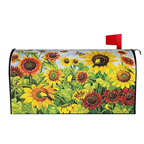 Granbey Sunflower Mailbox Cover Magnetic Custom Butterflies Floral Decor Colorful Painting Wraps Post Letter Box Decorative For Outside Garden Yard Home Standard Mailbox 18X21 In #TOP1