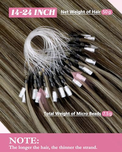 Image of YoungSee Micro Bead Hair Extensions Real Human Hair Brown Highlight Micro Ring Hair Extensions Dark Brown Highlight Blonde Microlink Hair Extension Human Hair Bead Hair Extension 18In 50s 57g