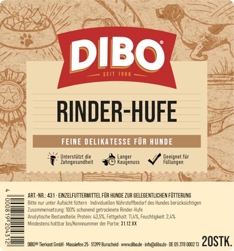 DIBO Rinderhufe, lose, 20 Stück-Beutel, der kleine Naturkau-Snack oder Leckerli für Zwischendurch, Hundefutter, Qualitätskauartikel ohne Chemie