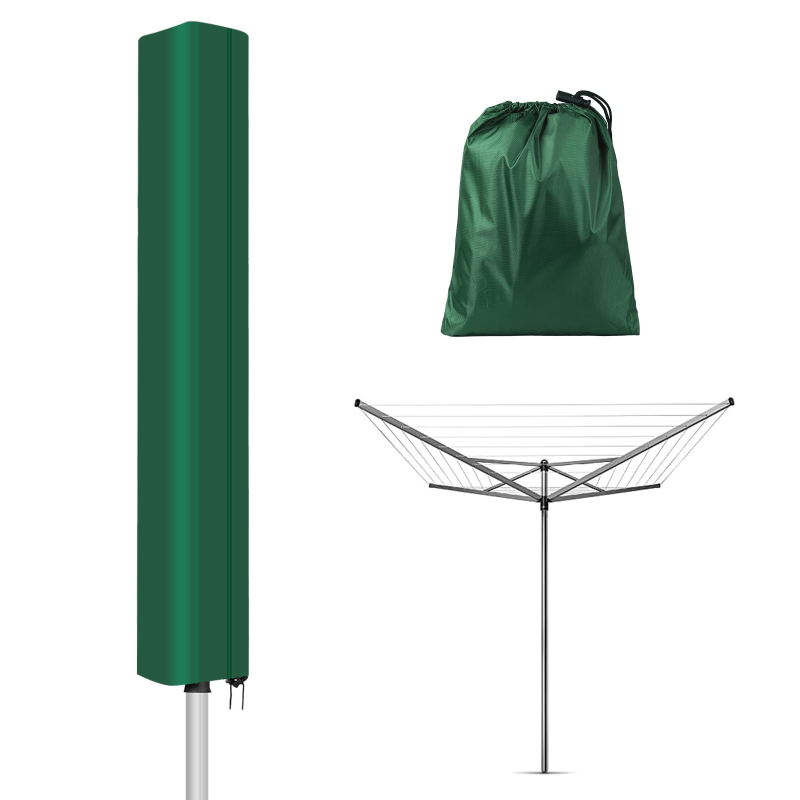 Lumora Green Rotary Washing Line Cover, 420D Heavy Duty Waterproof Rotary Dryer Cover With Zip For All Brabantia Rotaries, 168X16x16cm,
