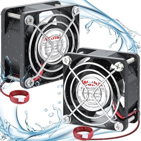 Wathai IP67 60mm x 25mm DC 12V Waterproof Small Fan Dual Ball High Speed DIY Cooling for RV Refrigerator, Computer Case, Generator, Terrarium, Solar Panel Battery Box 2 Pack Cover