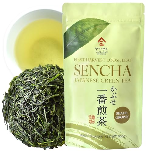 YAMASAN KYOTO UJI Japanese Kabusecha Green Tea 100% First-Harvest Loose Leaf Premium Shade-Grown Green Tea Well-Balanced of Freshness Sweetness and Umami Made in Japan 100g
