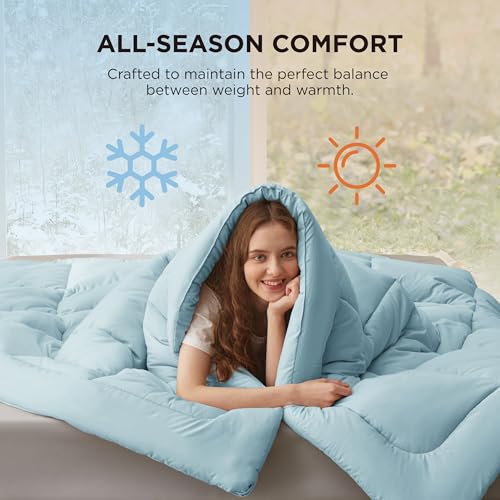 Image of Bedsure Comforter Duvet Insert - Quilted Comforters Cal King Size, All Season Duvet, GentleSoft Down Alternative Bedding Blanket, with 8 Tabs, Gifts for Women /Men, Light Spa Blue, Cal King 96x102Inche