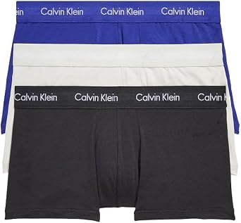 Calvin Klein Mens Cotton Stretch 3-Pack Low Rise Trunk, BLACK W PHANTOM/SPECTRUM BLUE/VAPOROUS GRAY WBS, l
