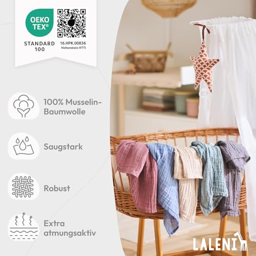 Laleni Spucktücher Baby im 5er Set aus Reiner Baumwolle - schadstofffreie Mulltücher weich 70x70 - saugstarke Mussellintücher Baby… – Ansicht 4