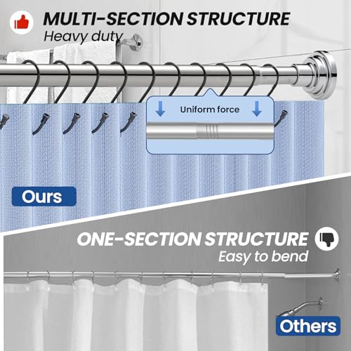 Image of Tension Shower Curtain Rod Shower Pole 30-76 Inch No Drilling Adjustable Spring Tension Rod Curtain Rod for Bathroom Window or Closet Easy Install Stainless Steel Anti-Slip Silver