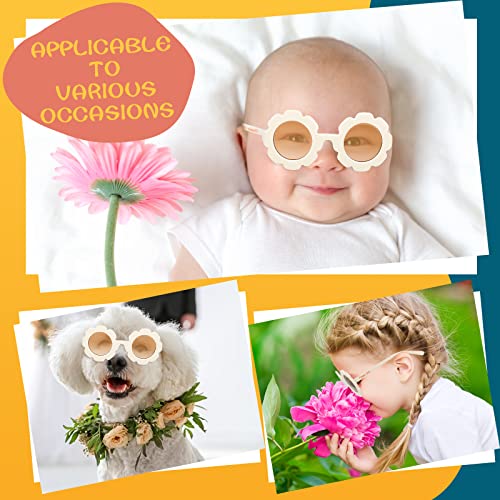 Landhoow 2 Pcs Flower Girl Sunglasses Kids Round Sunglasses Flower Girl Proposal Gift Cute Glasses for Outdoor Beach Party4