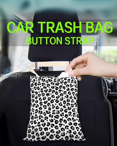 Image of Car Trash Can, Durable Hanging Car Trash Garbage Bag, Cute Automotive Garbage Cans Organizer, Black White Leopard