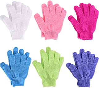 6 Pairs Double Sided Exfoliating Gloves Body Scrubbing Glove Bath Scrubs for Shower, 6 Colors