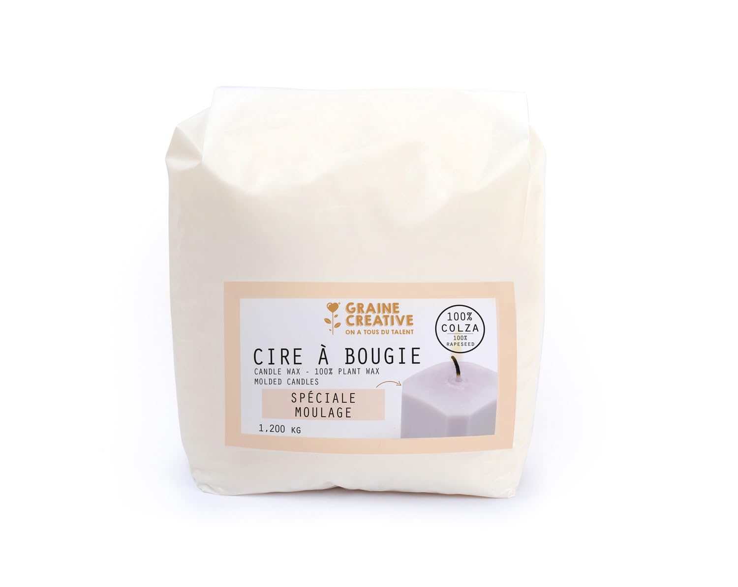 Cire à bougie végétale de colza blanche en format économique de 1,2 Kg