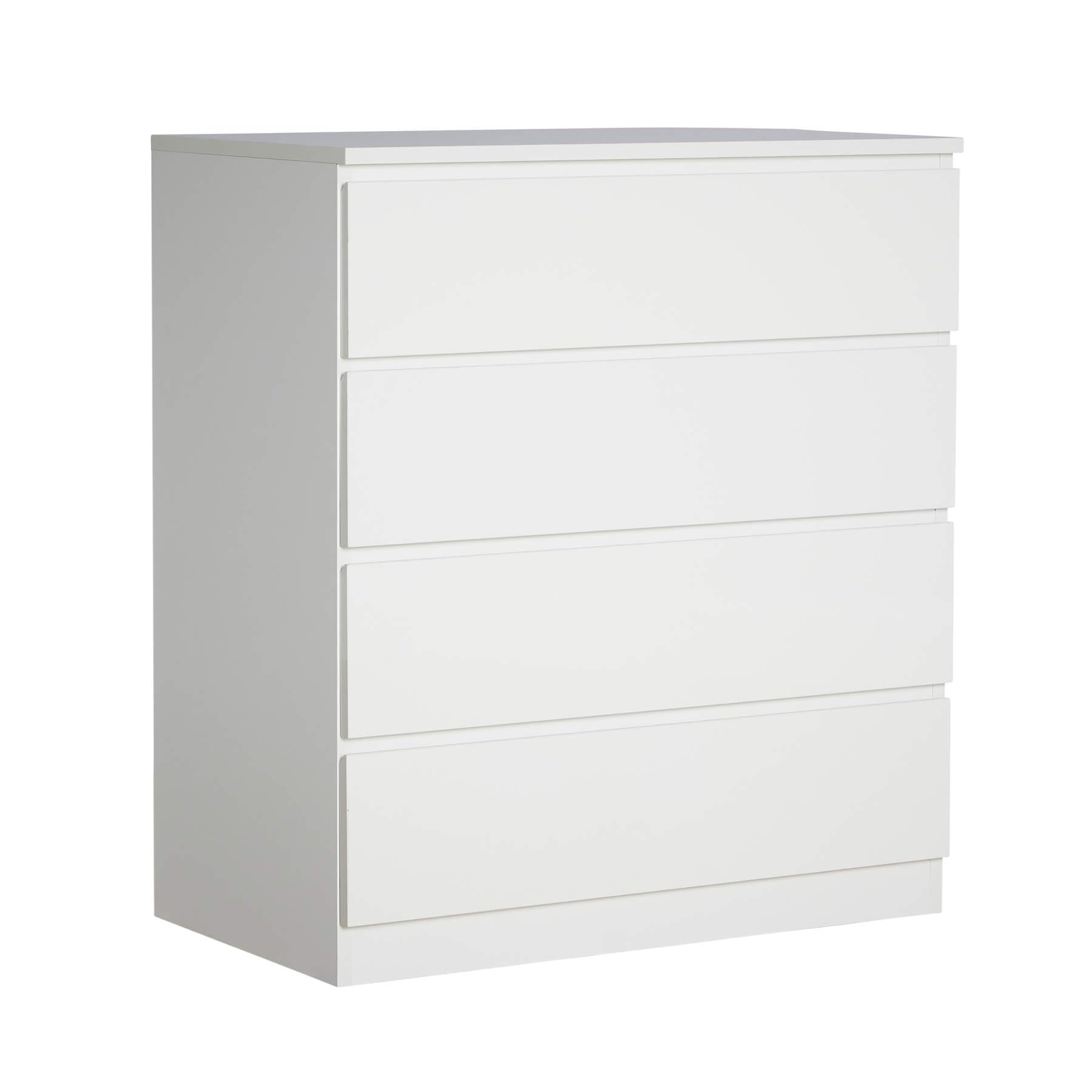 Home Source Chest of Drawers, High Gloss Finish Compact Bedroom Cabinet, Spacious Dresser Storage, 4 Drawer, White